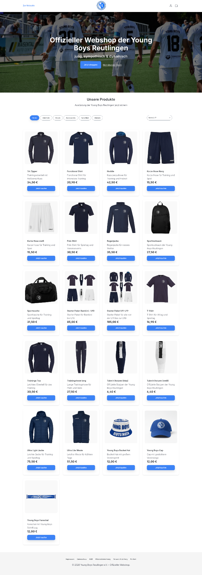 Youngboys Reutlingen Shop Website Screenshot